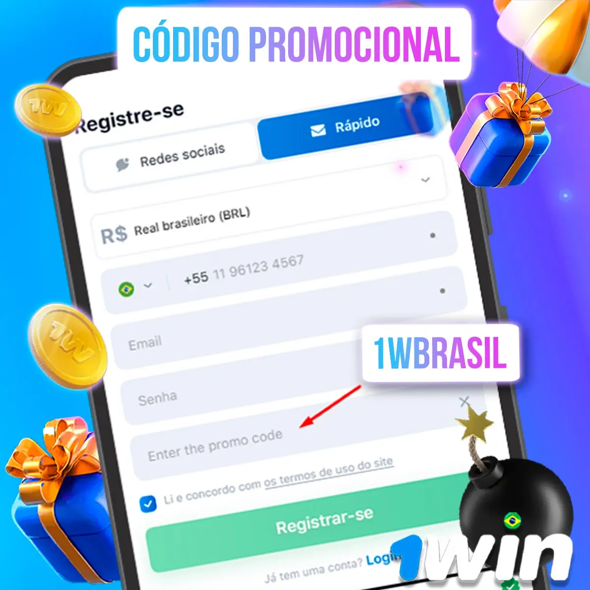 Código promocional para obter bônus para o Mines 1win