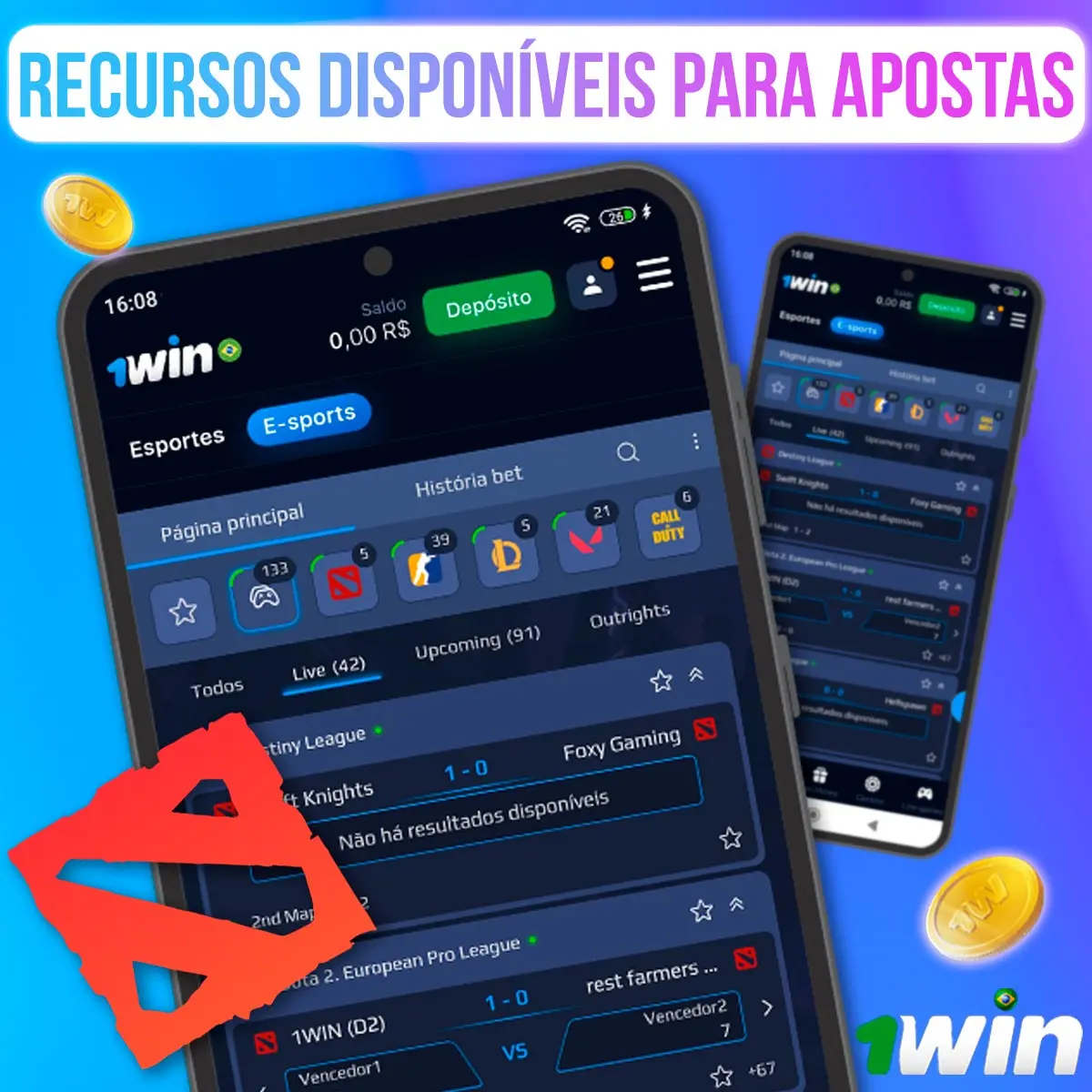 Funcionalidade disponível para apostas de DOTA 2 1win