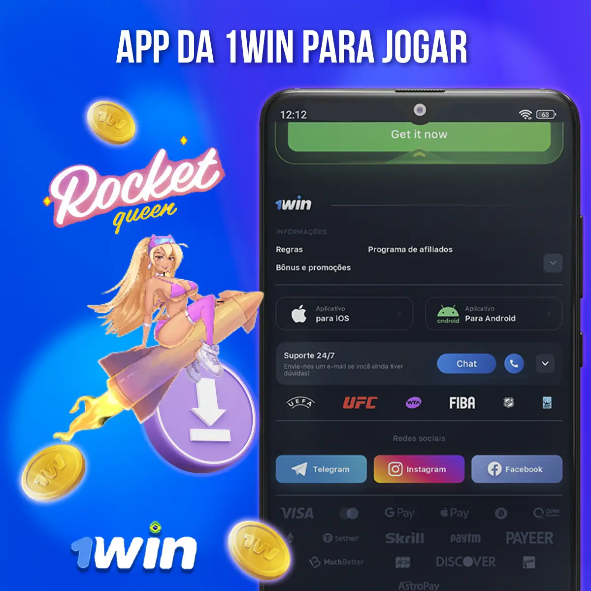 Aplicativo da 1Win para jogar o Rocket Queen